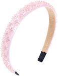 Gmmidea Crystal Rhinestone Headbands for Women Girls Bling Sparkly Headband Beaded Padded Hair Band Holiday Wedding Hair Accessories Light Pink