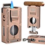 XIFEI Cigar Lighter Double Jet Flame, Torch Lighter with Cigar V Cutter Cigar Punch Cigar Draw Enhancer Cigar Stand, Multifunctional Lighter Gift for Cigar Lovers, Windproof Refillable Butane Lighters