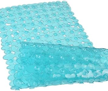 SONGZIMING Bathtub Mat Non Slip Pebble Bath Shower Mat with Drain Holes, Suction Cups Mat for Tub 16" W x 35" L, Clear Green