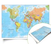 Maps International - World Map Detailed - Updated 2024 - Silk Art Paper - Folded Format - 84.1cm (w) x 59.4cm (h)