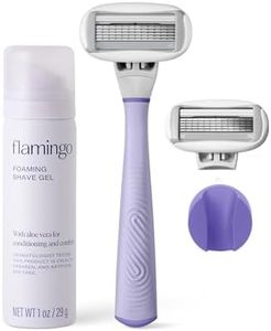 Flamingo Razors for Women Shave Set, 1 Women's Razor Handle (Lilac), 2 Razor Five-Blade Refills, 1 oz. Foaming Shave Gel, and 1 Shower Holder
