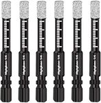 Larouoba 1/4”Black Dry Diamond Drill Bits Set，6PCS 6mm Hex Shank Core Drill Bit Brazed with Cooling Wax for Porcelain Tile Ceramic Concrete Granite Marble Hard Materials (not for Wood).