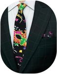 Vittorio Farina Mardi Gras Necktie & Pocket Square Set (Mardi #8: Vibrant Colorful Celebration)