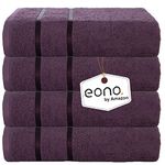 Amazon Brand - Eono Premium & Soft Collection- Eternal Luxury Hotel & Spa Quality, 450 GSM Premium Cotton, 4 Piece Large Bath Towel Set, 75 X 150 cm - Plum Purple