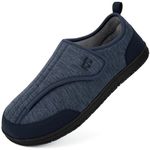 LongBay Men's Wide Fit Slippers Memory Foam House Shoes with Adjustable Hook-and-Loop Non Slip Indoor Outdoor Swollen Feet Slippers Navy blue 9