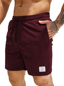 JMIERR Mens Corduroy Shorts Loose Fit Flat Front Elastic Waist Drawstring Lightweight Summer Beach Pants for Men US 34 (Medium) Burgundy