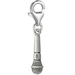 JewelleryJoy Silver tone Microphone Lobster Clip On Charm Music Charms Pendants in organza gift bag (Silver)