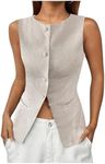 MakeMeChic Women's Vest Top Sleeveless Blazer Split Hem Button Down Dressy Suit Vest Outerwear Waistcoat Apricot Large