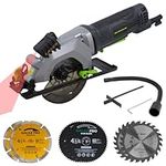 Run.SE Circular 4.8A Saw Mini Circular Saw with Laser 3700rpm Cutting Depth 1-11/16" (90°) 1-1/8" (45°) 6 Blades for Cuts Wood Metal Plastic Tile Ideal for DIY and Precision Work