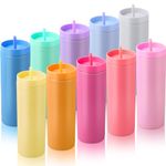 10 Pieces Skinny Tumbler Cups with Lids and Straws, Matte Pastel Colored Acrylic Tumblers Set, Reusable Double Wall Plastic Mugs Cold Hot Drinks Water Bottles for Vinyl DIY Presents, 16 oz