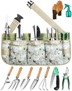 Grenebo All-in-One Garden Tool Set with Tools Organizer Belt Adjustable, 10-Piece Heavy Duty Gardening Hand Tools, Long Lasting Rust-Proof Premium Garden Tool Kit, Gardening Gift for Women Men