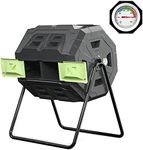 SQUEEZE master Large Compost Tumbler Bin - Outdoor Garden Rotating with Thermometer - Better Air Circulation Efficient Compost- BPA Free-Sturdy Steel Frame - 43Gallon (2-21.5Gal)- Green Door