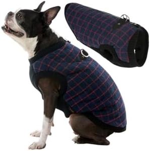 Gooby Fashion Vest Check Dog Jacket - Navy Check, X-Large - Warm Zip Up Dog Bomber Vest with Dual D Ring Leash Water Resistant for Small to Medium Dogs