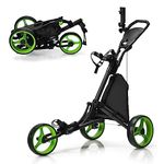 Tangkula Golf Push Pull Cart, Lightweight Foldable Collapsible 3 Wheels Golf Push Cart, Golf Trolley with Elastic Strap, Umbrella & Cup Holder, Scoreboard Storage & Foot Brake, Golf Cart