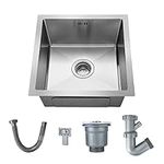 XJYMCOM Kitchen Sink Stainless Steel Undermount Sink Square Inset Single Bowl with Drainer Waste for Kitchen Utility Room Bar 430 x 430 x 210 mm