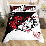 Loussiesd Mr Mrs Bedding Set for Couple Men Women His and Her Comforter Cover Red Black White Queen and King Romantic Wedding Duvet Cover Valentine Day Bedspread Cover Double Size 3Pcs