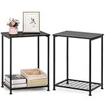 smusei Black Nightstands Set of 2 Side Table Living Room for Small Spaces Narrow Bedside Tables and Small End Table Sets with Open Storage Shelves for Bedroom Guest Room Decor