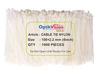 Optik Vision Gold Cable Ties 4 Inch { 1000 Pcs } Nylon Zip Ties Self Locking With Heavy Duty White 100 × 2.2 mm