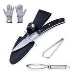 Jeslon Oyster Knife Set, Oyster Shucking Knives-Fish Scaler Remover-Slant Fish Bone Tweezers and Level 5 Protection Gloves, Seafood Open Tools