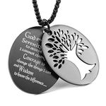 HZMAN Two Piece Serenity Prayer Tree of Life Stainless Steel Pendant Necklace for Men Women (Black)