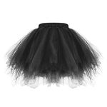 MeOkey Women's 4- Layered Tutu Skirts, Ballet Underskirts for Evening Christmas, Tulle Skirt for Dance, Homecoming, Wedding, Evening Party, Christmas Event Cosplay Costume Black