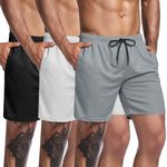 COOFANDY Men's 3 Pack Workout Shorts Quick Dry Gym Mesh Shorts Training Bodybuilding Jogger with Pocket,Black/White/Gray,Large