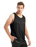 TOPTIE Men's Tank Top, Reversible Mesh Tank, Basketball Jerseys, Lacrosse Jersey-Black/White-XL