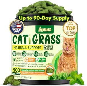 Cat Grass Treats Chews, Cat Treats for Indoor Cats, 500 Hairball Treatment for Cats, Hairball Control, Feline Grass Chews with Fish Oil, Taurine & B Vitamins for Skin & Coat, Digestion & Dental Care