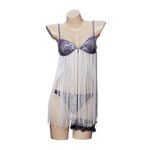 Alice Ayres Closer Movie Stripper Cosplay Costume Halloween Sexy Tassel Bikini Bra Dress Outfits for Women Purple