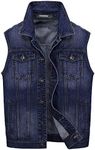 Flygo Men's Sleeveless Button Front Denim Vest Jacket (Blue, Large)