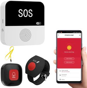 WiFi Caregiver Pager Call Button System Elder Care Alarm Call Bell for Seniors Patient Disabled Elderly 1 Emergency Button 1 Watch Button 1 Receiver(only Supports 2.4GHz Wi-Fi)