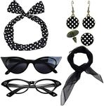 eforpretty 1950's Womens Costume Accessories - 50s Chiffon Scarf,Cat Eye Glasses,Bandana Tie Headband,Drop Dot Earrings (Black)