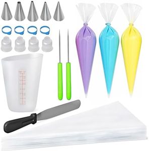 Bakerpan Royal Icing Tools Set - 67 Pc Cookie Decorating Kit for Sugar Cookies with Piping Bags, Piping Tips, Couplers, Bag Clips, Straight Spatula, Piping Bag Holder & Scribe Tool