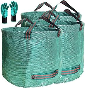 Professional 3-Pack 106 Gallons Garden Bag with Coated Gardening Gloves - XXXXX Large Reusable Leaf Bags - Comparative-Winner 2018 - Yard Bag Gardening Containers,Lawn and Yard Waste Can - 4 Handles