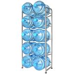 Ationgle 5 Gallon Water Jug Rack for 10 Cooler Bottles, Multiple Tier Heavy-Duty Metal Water Bottle Holder with X Frame, Detachable Water Bottle Storage Organizer for Kitchen Office, Silver Grey