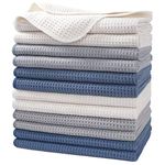 POLYTE Premium Microfibre Kitchen Dish Tea Towel Waffle Weave (Dark Blue, Gray, Off White, 40x71) 12 Pack