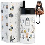 IRON °FLASK Kids Water Bottle - 14 Oz, Straw Lid, 20 Name Stickers, Vacuum Insulated Stainless Steel, Double Walled Tumbler Travel Cup, Thermo Mug, Metal Canteen (Puppy Land)