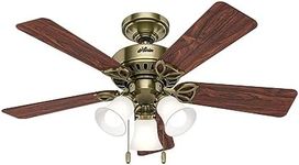 HUNTER FAN Beacon Hill, 107 cm, Indoor Ceiling Fan with Light and Pull Chain, Antique Brass Finish, 5 Reversible Blades in Rosewood and Medium Oak, Ideal for Summer or Winter, Model 24904