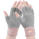 Gebell Fingerless Gloves For Women - Winter Thermal Gloves Warm Soft Knit Half Fingers Mittens for Ladies Driving Working Typing UK