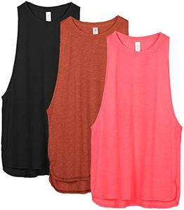 icyzone Workout Tank Tops (3-Pack) - Women's Sports Gym Yoga Running Exercise Athletic Shirts (XL, Black/Dusty Orange/Neon Pink)