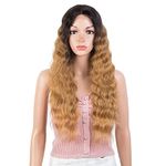 Joedir 24'' Long Wavy Lace Front with 1.5"x4.5" Deep Part Lace Wig Heat Resistant Synthetic Wigs For Black Women 130% Density(Ombre Honey Color)