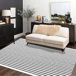 HOXCIK Black and White Outdoor Patio Rug 4' x 6' Hand-Woven Cotton Reversible Striped Washable Rug Indoor/Outdoor Area Rug Floor Mat for Bedroom/Living/Room/Porch/Lawn/Bedroom/Farmhouse