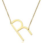 malyunin Women's Sideways Script Name Alphabet A-Z Large Letter Initial Metal Necklace (R, Gold)