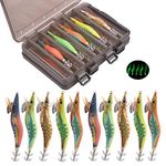 10pcs/Box Fishing Lures Squid Jig Shrimp Artificial Fishing Bait Lures Luminous Glow Body Bionic Prawn Bait Octopus Cuttlefish Shrimp (Full Body Glow, 2.5# -10PCS)