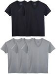 Fruit of the Loom Men's V-Neck T-Shirt Multipack, Classic Fit - Black/Grey - 5 Pack, Large