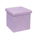 Bonlife Folding Ottoman Storage Boxes Small Footstool with Bedroom Seat Linen Toy Chest Living Room Furniture 30x30x30cm (Light purple)