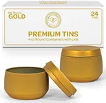 Hearts & Crafts Heat Resistant Candle Tin - 24-Pack of Gold Candle Tins 4 oz with Lids - Premium Bulk Candle Containers for Arts, Crafting, Storage, and More - Candle-Making Essentials