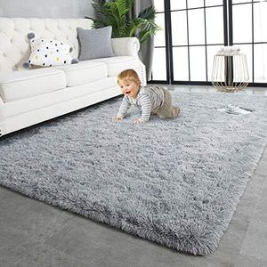 TWINNIS Super Soft Shaggy Rugs Fluffy Carpets, 6x9 Feet, Indoor Modern Plush Area Rugs for Living Room Bedroom Kids Room Nursery Home Decor, Upgrade Anti-Skid Rectangular Fuzzy Rug, Grey