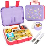 Lehoo Castle Kids Bento Lunch Box, 5 Compartments Lunchbox 1.25L, Lunch Containers with Sauce Jar/Spoon & Fork for Kids Girls School, Leakproof, BPA-Free(Ice Cream)