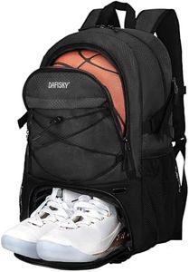 DAFISKY Basketball Backpack with Ball Compartment – Large Basketball Bag with Shoes Compartment Soccer Volleyball Bag Sports Backpack for Football, Black